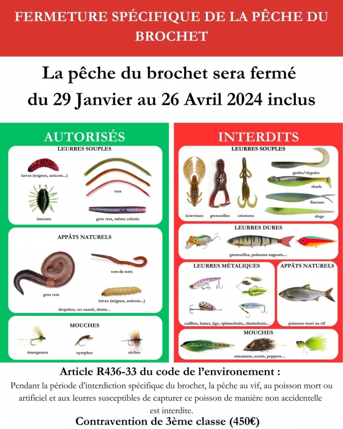 Fermeture de la Pêche au Brochet 29/01 au 26/04 - PECHE 92/75